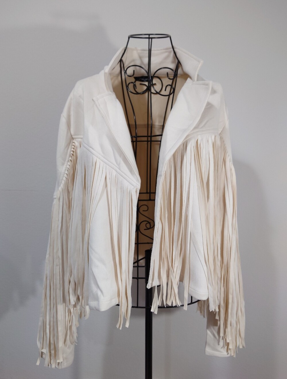 PrettyGarden Fringe Open Front Jacket Cream XXL Boho Western Festival
